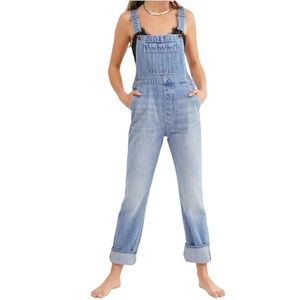 ROLLA’S Original High Rise Straight Denim Overalls Women Sz 26 Blue Light Wash